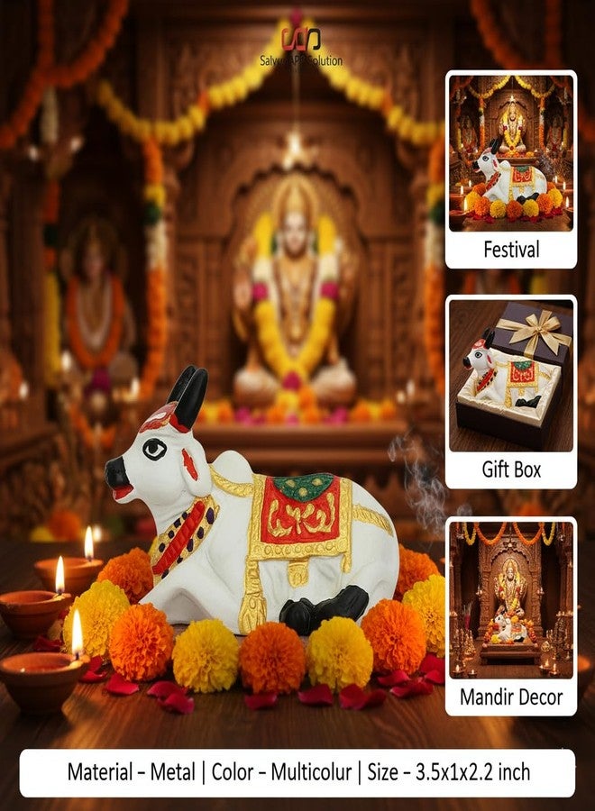 Salvus APP SOLUTIONS Beautifully Handmade Metal Nandi Murti/Statue for Home-Office Decor & Car Dashboard (3.5 x 2.2 Inch_White) - Image 3